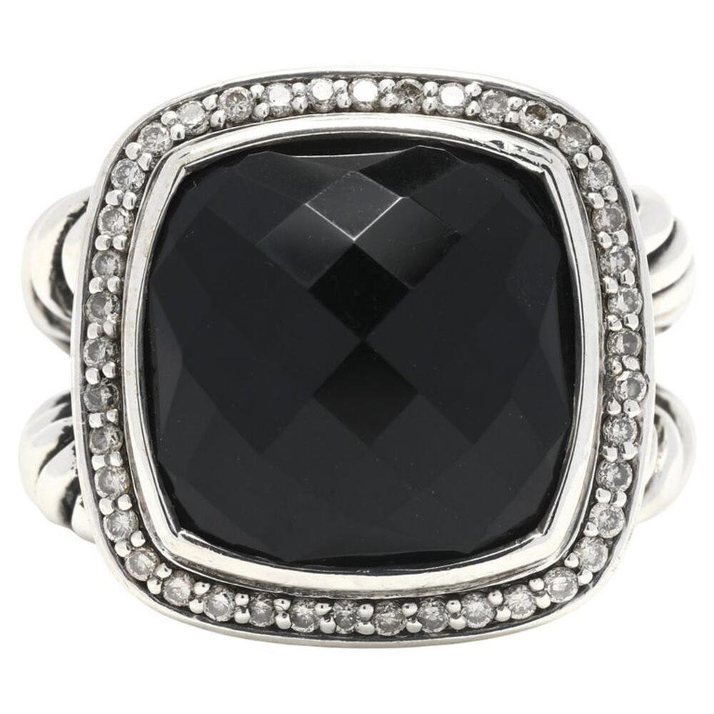 David Yurman Albion 15mm Black Onyx Diamond Sterling Silver Ring Size 6